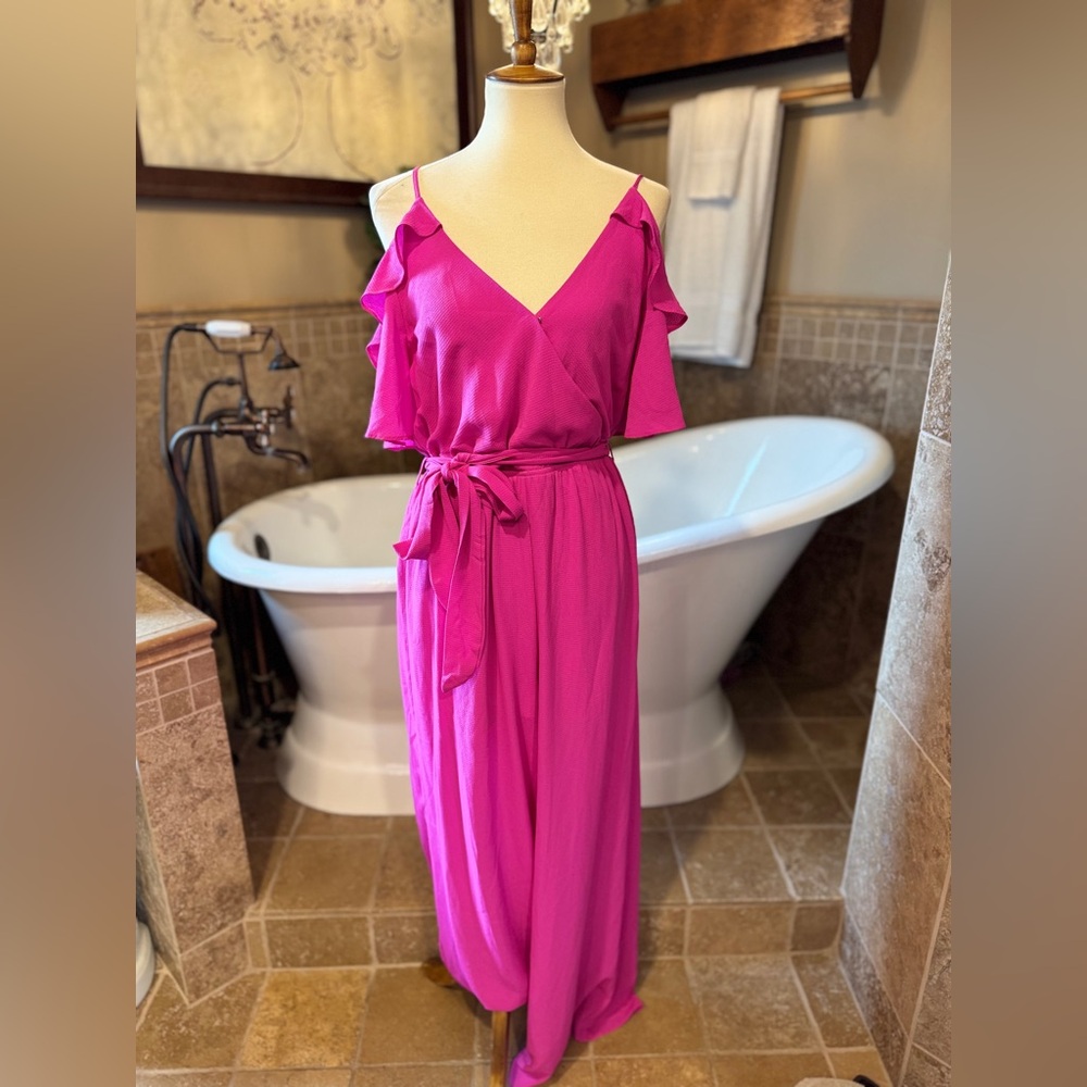 NWT She + Sky Pink Ruffle Jumpsuit large